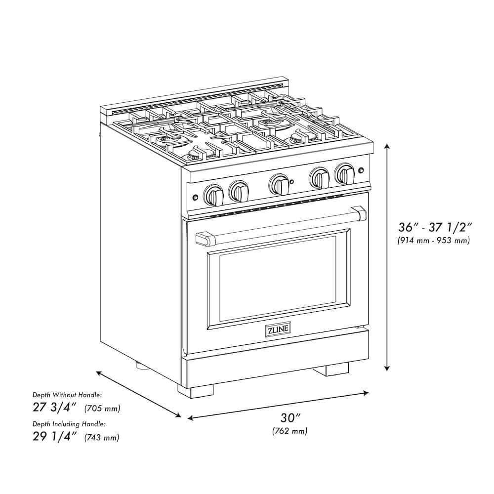 ZLINE 30" Select Dual Fuel Range Gas Cooktop Electric Convection Oven Black Stainless Steel Brass Burners HDRB-BR-30