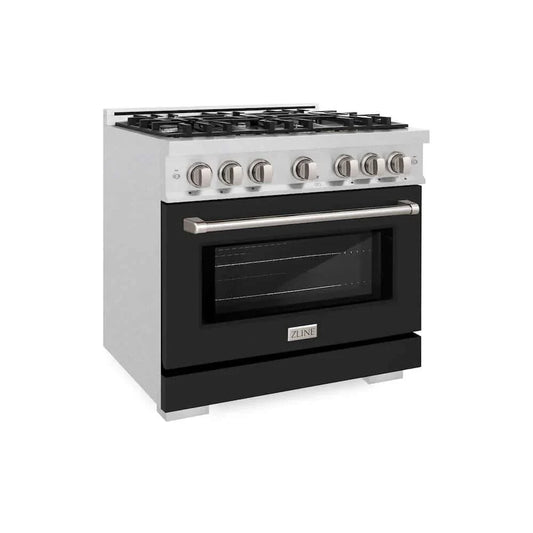 ZLINE 36" Select Gas Range Convection Gas Oven DuraSnow® Stainless Steel Black Matte Door HGRS-BLM-36