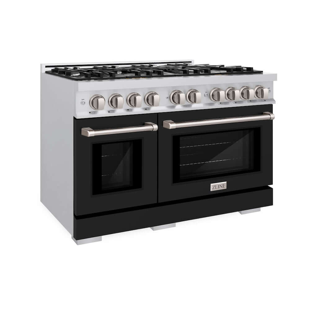 ZLINE 48" Select Dual Fuel Range Gas Cooktop Electric Convection Oven Stainless Steel Black Matte Door HDR-BLM-48