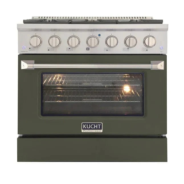 Kucht 36" Propane Range, in Stainless Steel, Olive Green Door, KNG361/LP-OG