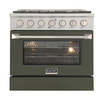 Kucht 36" Propane Range, in Stainless Steel, Olive Green Door, KNG361/LP-OG