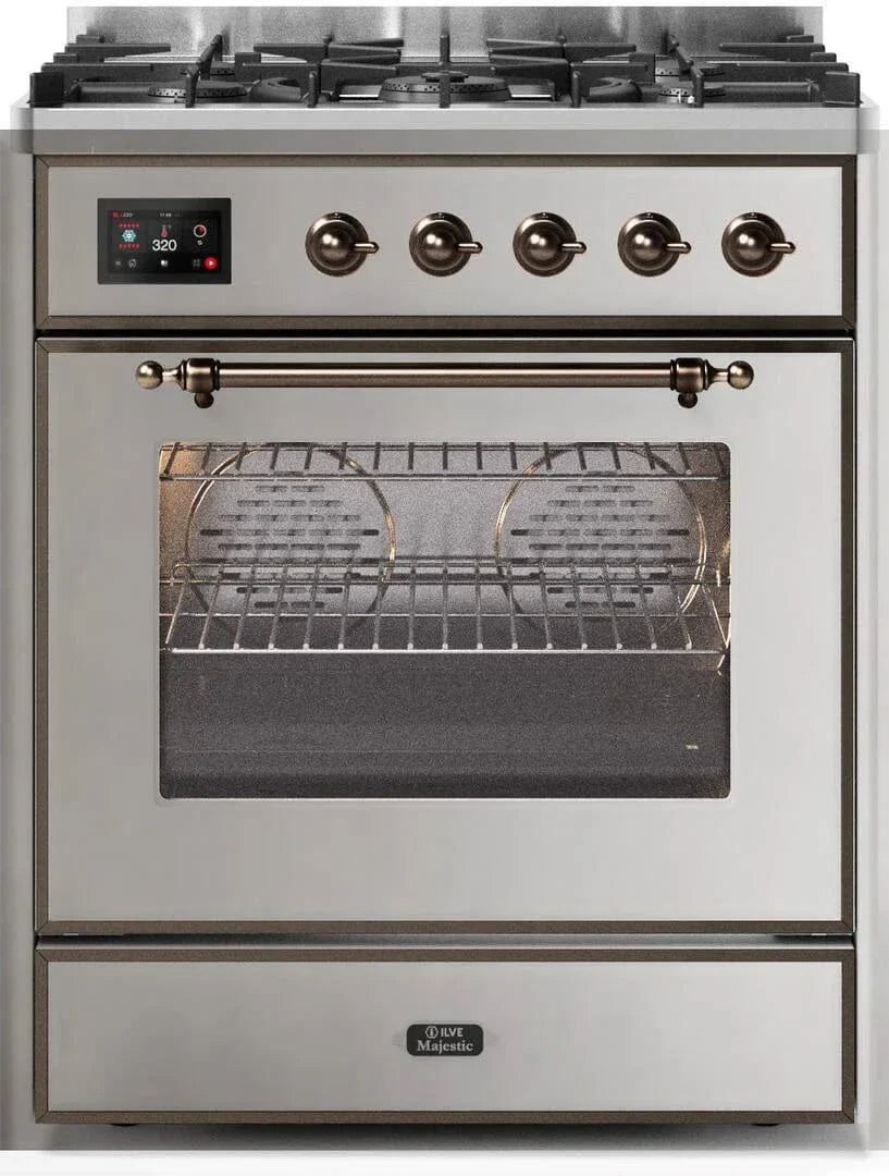 ILVE Majestic II 30" Dual Fuel Range Stainless Steel Bronze Trim UM30DNE3SSB