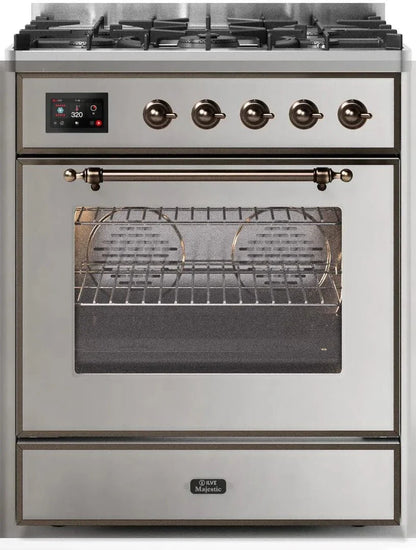 ILVE Majestic II 30" Dual Fuel Range Stainless Steel Bronze Trim UM30DNE3SSB