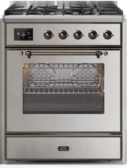 ILVE Majestic II 30" Dual Fuel Range Stainless Steel Bronze Trim UM30DNE3SSB