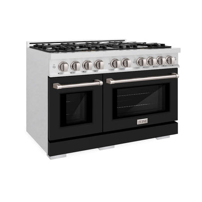 ZLINE 48" Select Gas Range Convection Gas Oven DuraSnow® Stainless Steel Black Matte Door HGRS-BLM-48