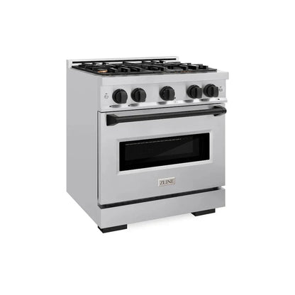 ZLINE 30" Dual Fuel Range, Gas Cooktop, Electric Convection Oven Stainless Steel, Matte Black CDRZ-30-MB