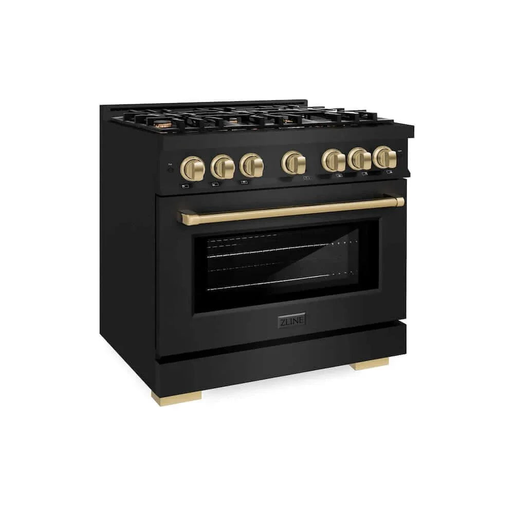 ZLINE 36" Select Dual Fuel Range Gas Cooktop Electric Convection Oven Black Stainless Steel Champagne Bronze HDRBZ-36-CB