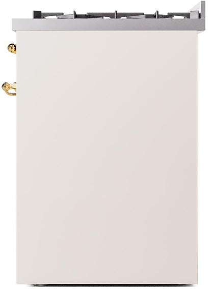 ILVE Nostalgie II 30" Dual Fuel Liquid Propane Range, Antique White, Brass Trim UP30NMPAWGLP