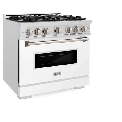 ZLINE 36"Classic Gas Range, Convection Gas Oven, DuraSnow® Stainless Steel, White Matte Door CGRS-WM-36