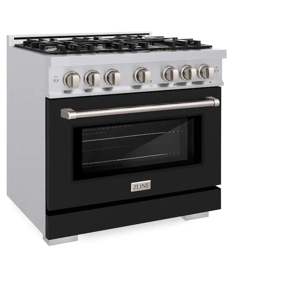 ZLINE 36" Select Dual Fuel Range Gas Cooktop Electric Convection Oven Stainless Steel Black Matte Door HDR-BLM-36