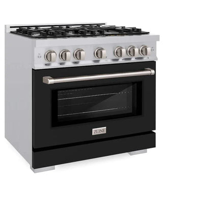ZLINE 36" Select Dual Fuel Range Gas Cooktop Electric Convection Oven Stainless Steel Black Matte Door HDR-BLM-36