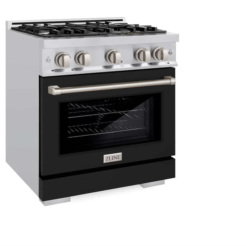 ZLINE 30" Select Dual Fuel Range Gas Cooktop Electric Convection Oven Stainless Steel Black Matte Door HDR-BLM-30