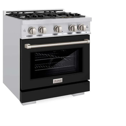 ZLINE 30" Select Dual Fuel Range Gas Cooktop Electric Convection Oven Stainless Steel Black Matte Door HDR-BLM-30