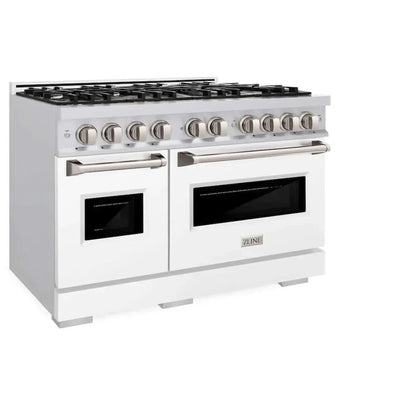 ZLINE 48"Classic Gas Range, Convection Gas Oven, Stainless Steel, White Matte Door CGR-WM-48