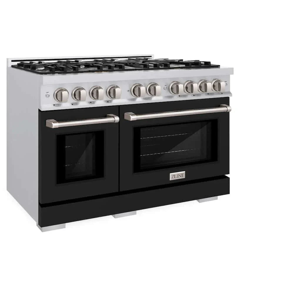 ZLINE 48" Select Dual Fuel Range Gas Cooktop Electric Convection Oven Stainless Steel Black Matte Door HDR-BLM-48