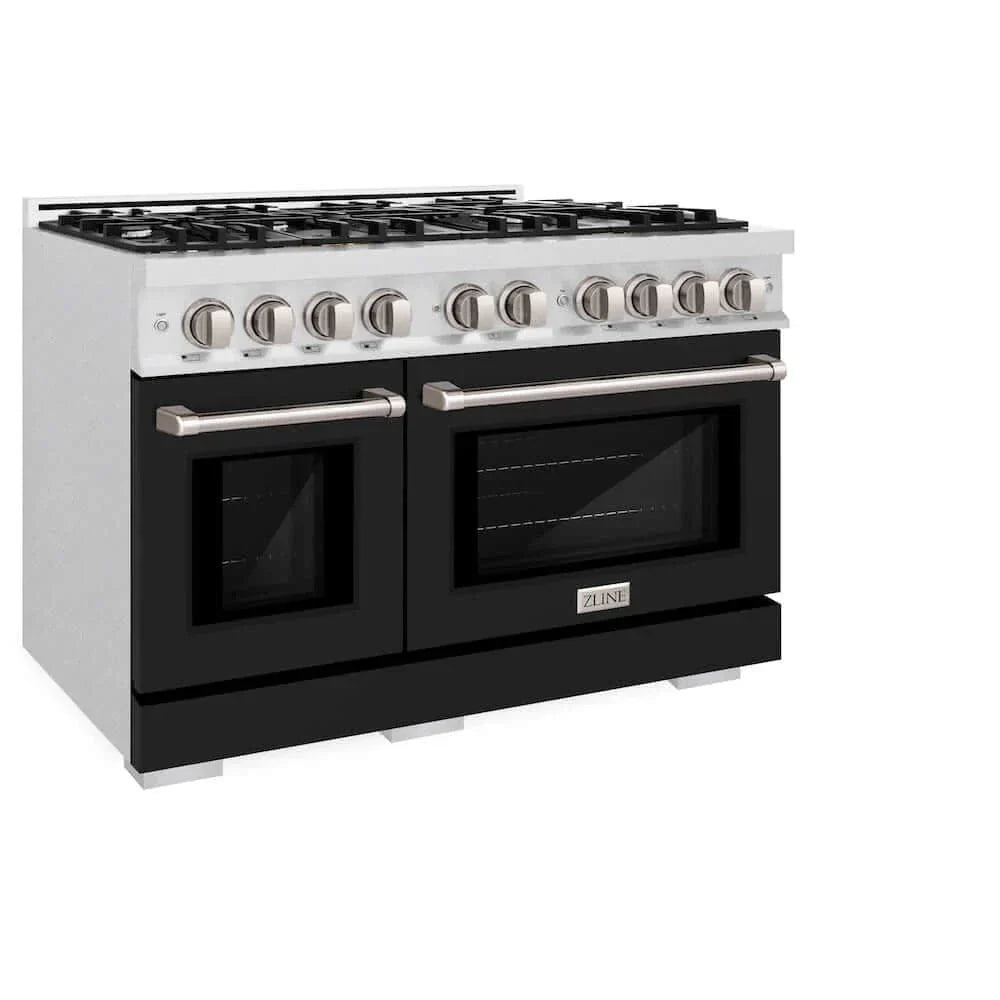 ZLINE 48" Select Gas Range Convection Gas Oven DuraSnow® Stainless Steel Black Matte Door HGRS-BLM-48