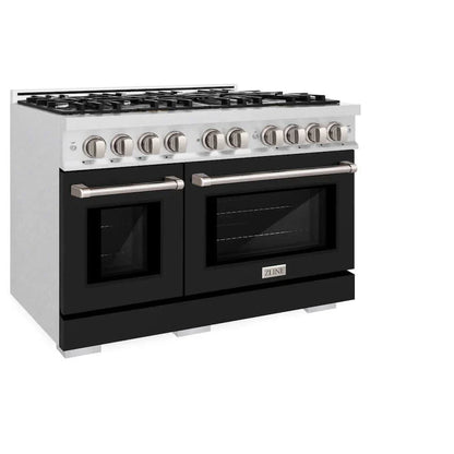 ZLINE 48" Select Gas Range Convection Gas Oven DuraSnow® Stainless Steel Black Matte Door HGRS-BLM-48