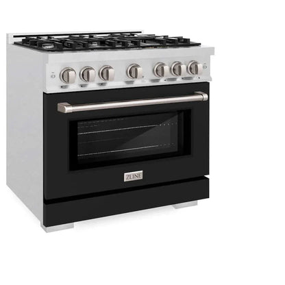 ZLINE 36" Select Gas Range Convection Gas Oven DuraSnow® Stainless Steel Black Matte Door HGRS-BLM-36