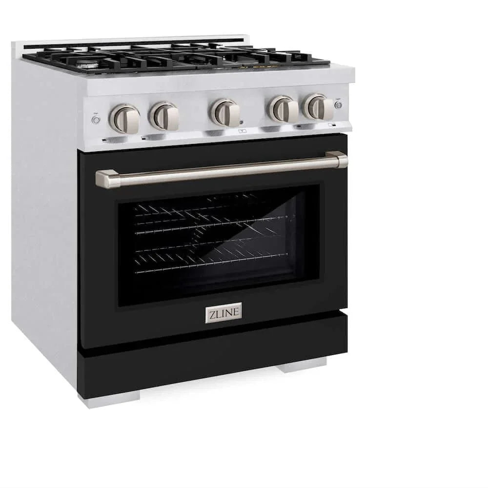 ZLINE 30" Select Gas Range Convection Gas Oven DuraSnow® Stainless Steel Black Matte Door HGRS-BLM-30
