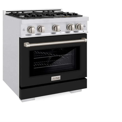 ZLINE 30" Select Gas Range Convection Gas Oven DuraSnow® Stainless Steel Black Matte Door HGRS-BLM-30