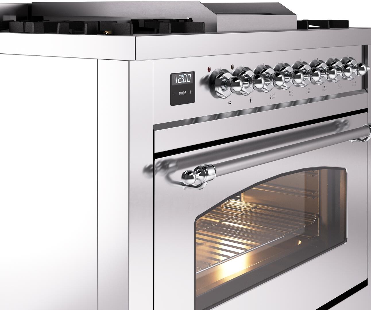 ILVE Nostalgie II 36" Dual Fuel Liquid Propane Range, Stainless Steel, Chrome Trim UP36FNMPSSCLP