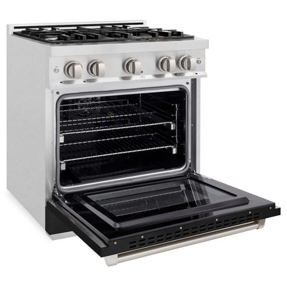ZLINE 30" Select Gas Range Convection Gas Oven DuraSnow® Stainless Steel Black Matte Door HGRS-BLM-30
