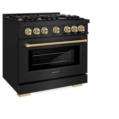 ZLINE 36" Select Dual Fuel Range Gas Cooktop Electric Convection Oven Black Stainless Steel Champagne Bronze HDRBZ-36-CB