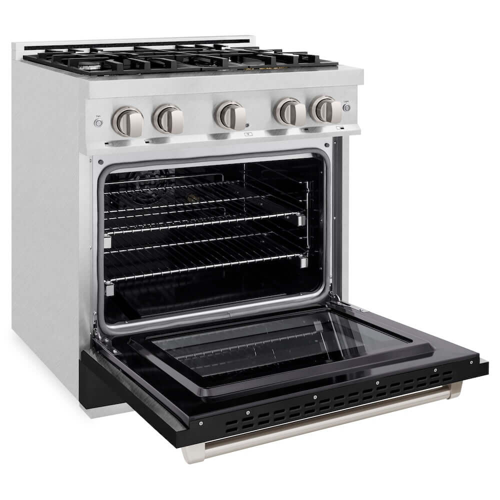 ZLINE 36" Select Gas Range Convection Gas Oven DuraSnow® Stainless Steel Black Matte Door HGRS-BLM-36