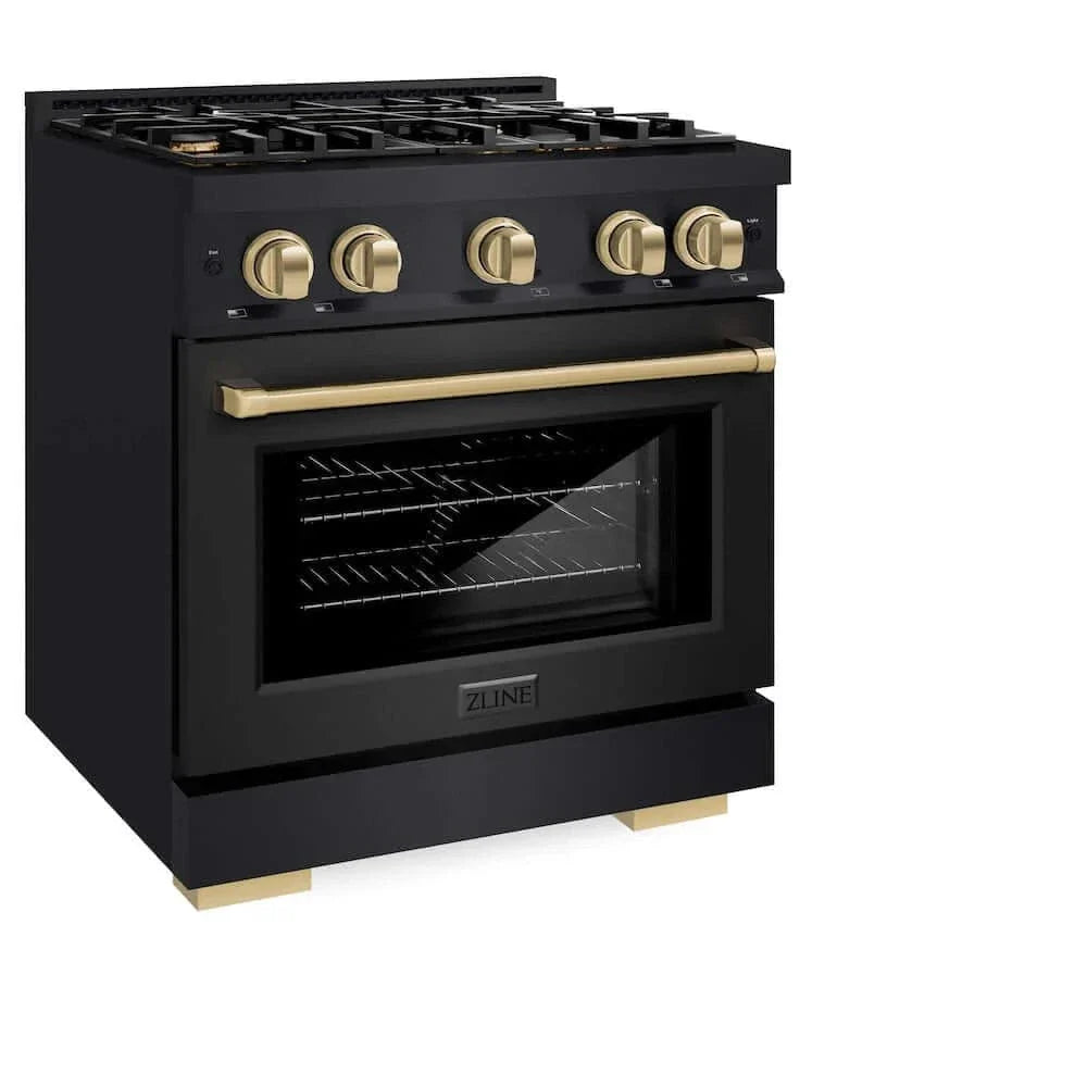 ZLINE 30" Select Dual Fuel Range Gas Cooktop Electric Convection Oven Black Stainless Steel Champagne Bronze HDRBZ-30-CB