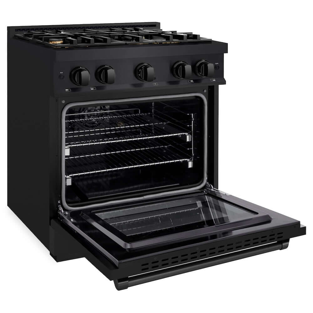 ZLINE 30" Select Dual Fuel Range Gas Cooktop Electric Convection Oven Black Stainless Steel Brass Burners HDRB-BR-30