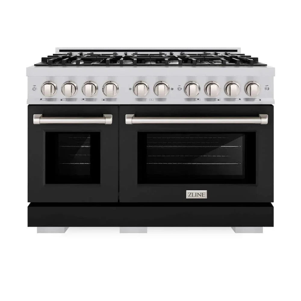 ZLINE 48" Select Dual Fuel Range Gas Cooktop Electric Convection Oven Stainless Steel Black Matte Door HDR-BLM-48