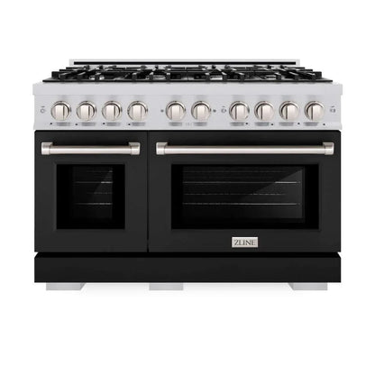 ZLINE 48" Select Dual Fuel Range Gas Cooktop Electric Convection Oven Stainless Steel Black Matte Door HDR-BLM-48