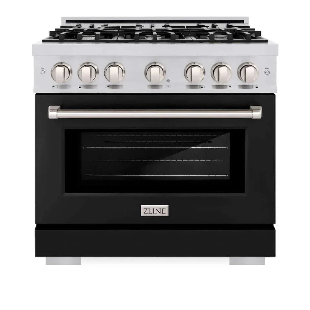ZLINE 36" Select Dual Fuel Range Gas Cooktop Electric Convection Oven Stainless Steel Black Matte Door HDR-BLM-36
