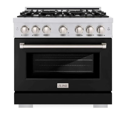 ZLINE 36" Select Dual Fuel Range Gas Cooktop Electric Convection Oven Stainless Steel Black Matte Door HDR-BLM-36