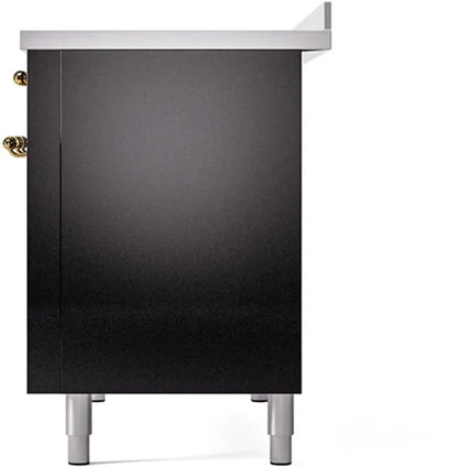 ILVE Nostalgie II 48 " Electric Range, Glossy Black, Brass Trim UPI486QNMPBKG