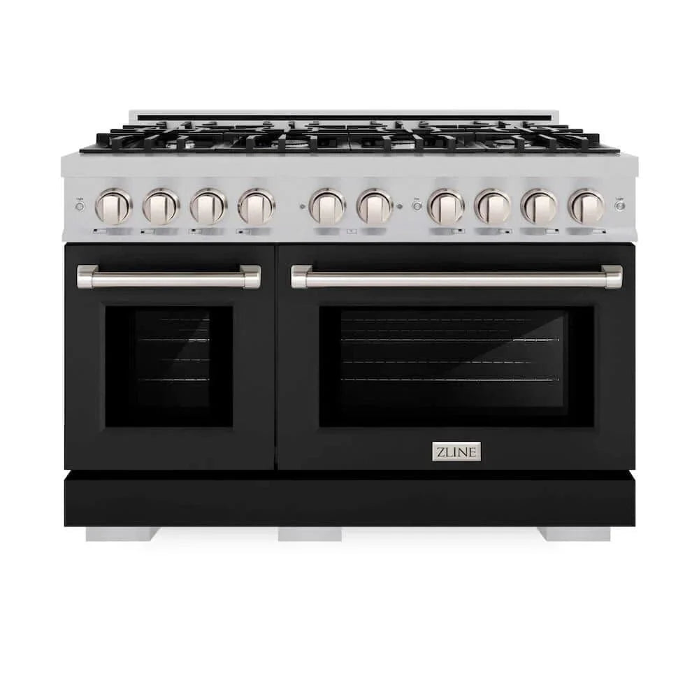 ZLINE 48" Select Gas Range Convection Gas Oven DuraSnow® Stainless Steel Black Matte Door HGRS-BLM-48