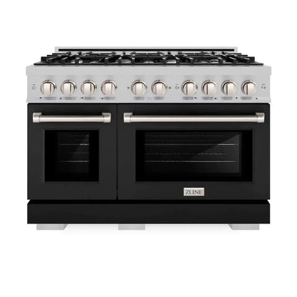 ZLINE 48" Select Gas Range Convection Gas Oven DuraSnow® Stainless Steel Black Matte Door HGRS-BLM-48