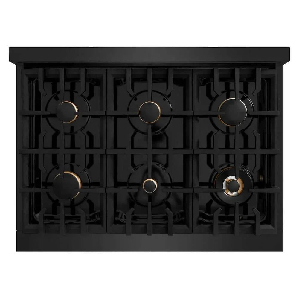 ZLINE 36" Select Dual Fuel Range Gas Cooktop Electric Convection Oven Black Stainless Steel Champagne Bronze HDRBZ-36-CB