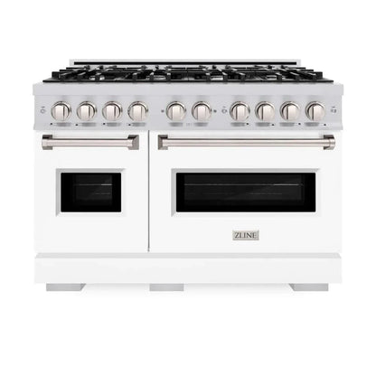 ZLINE 48"Classic Gas Range, Convection Gas Oven, Stainless Steel, White Matte Door CGR-WM-48