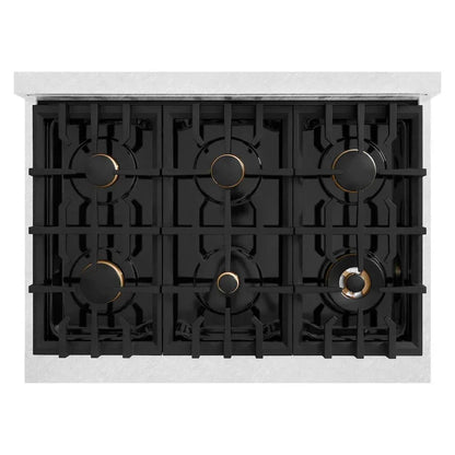 ZLINE 36"Classic Gas Range, Convection Gas Oven, DuraSnow® Stainless Steel, White Matte Door Champagne Bronze CGRSZ-WM-36-CB