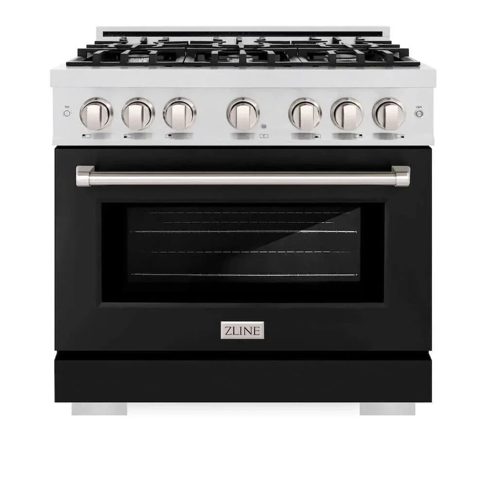 ZLINE 36" Select Gas Range Convection Gas Oven DuraSnow® Stainless Steel Black Matte Door HGRS-BLM-36