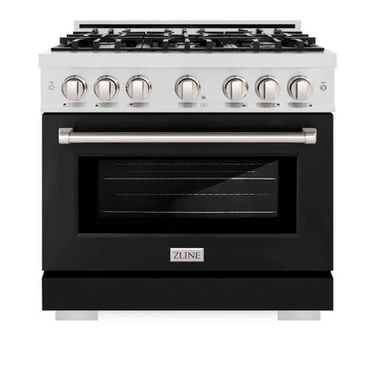 ZLINE 36" Select Gas Range Convection Gas Oven DuraSnow® Stainless Steel Black Matte Door HGRS-BLM-36