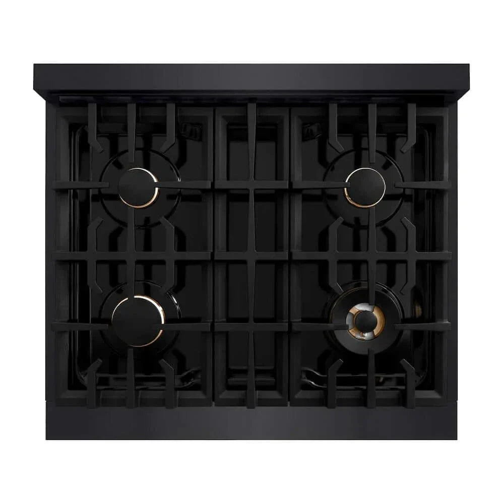 ZLINE 30" Select Dual Fuel Range Gas Cooktop Electric Convection Oven Black Stainless Steel Champagne Bronze HDRBZ-30-CB