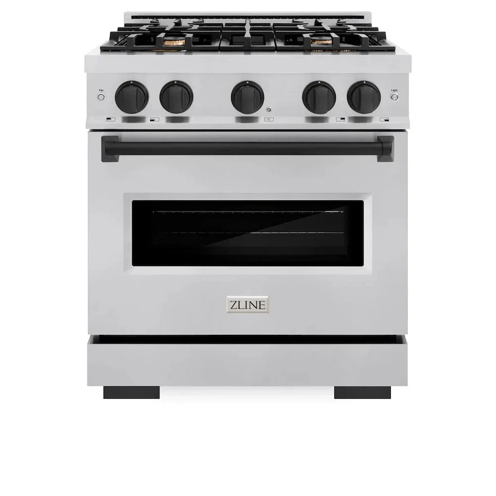 ZLINE 30" Dual Fuel Range, Gas Cooktop, Electric Convection Oven Stainless Steel, Matte Black CDRZ-30-MB