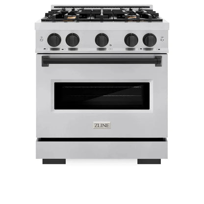 ZLINE 30" Dual Fuel Range, Gas Cooktop, Electric Convection Oven Stainless Steel, Matte Black CDRZ-30-MB