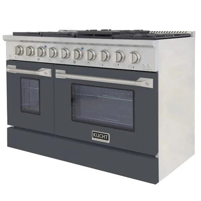 Kucht 48" Gas Range in Stainless Steel with Grey Oven Doors, KNG481-GR