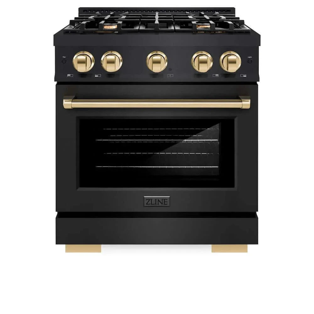ZLINE 30" Select Gas Range Convection Gas Oven Black Stainless Steel Gold HGRBZ-30-G