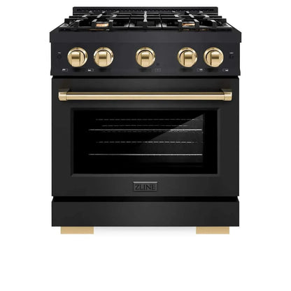 ZLINE 30" Select Gas Range Convection Gas Oven Black Stainless Steel Gold HGRBZ-30-G