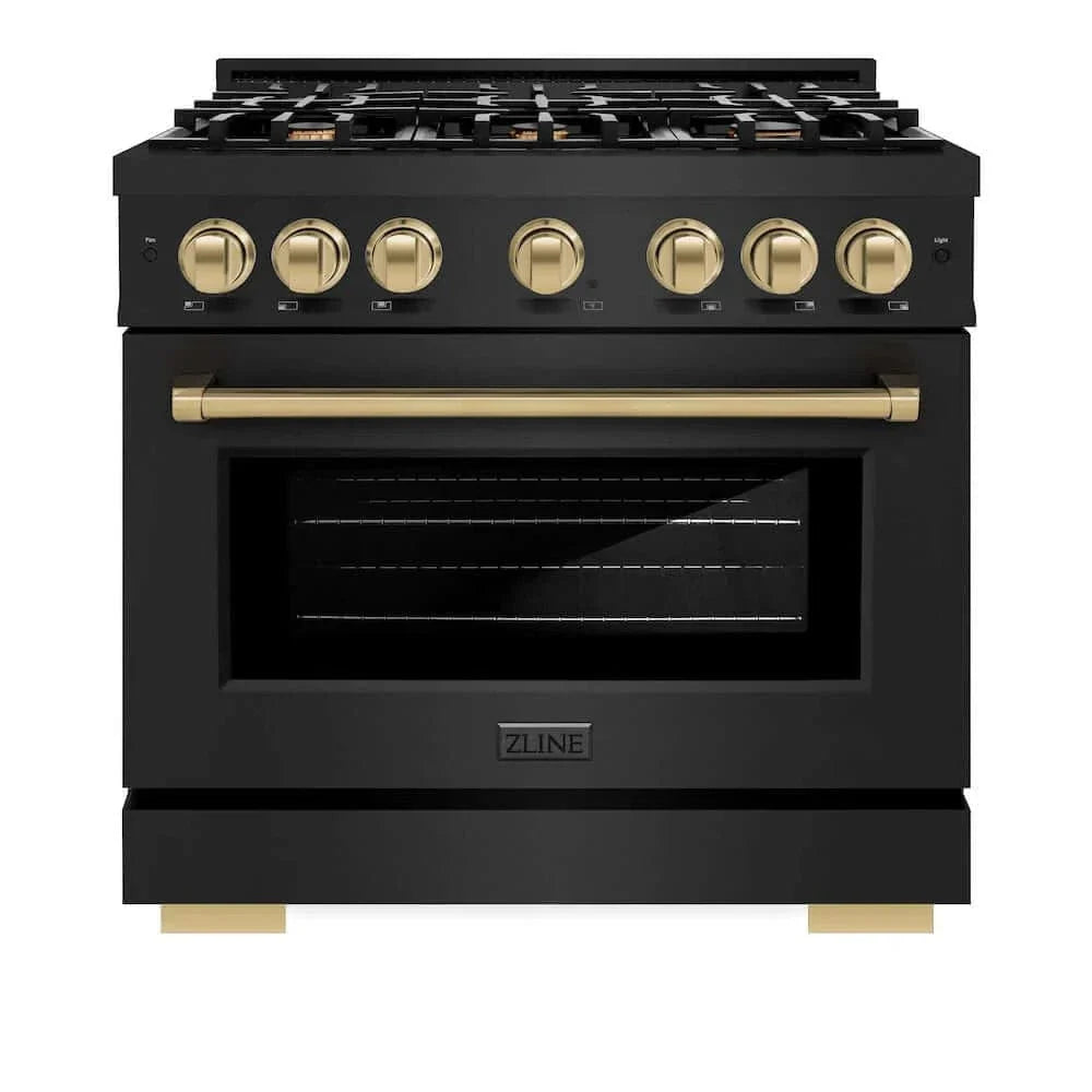 ZLINE 36" Select Dual Fuel Range Gas Cooktop Electric Convection Oven Black Stainless Steel Champagne Bronze HDRBZ-36-CB