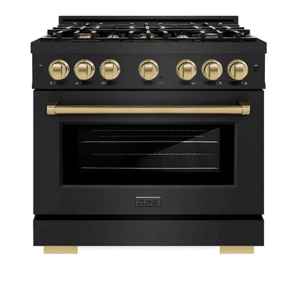 ZLINE 36" Select Dual Fuel Range Gas Cooktop Electric Convection Oven Black Stainless Steel Champagne Bronze HDRBZ-36-CB